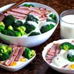 Desayuno con Brócoli, Queso, Jamón y Yogurt
