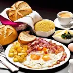 Desayuno con Huevo, Pan, Jamón y Frutos Secos