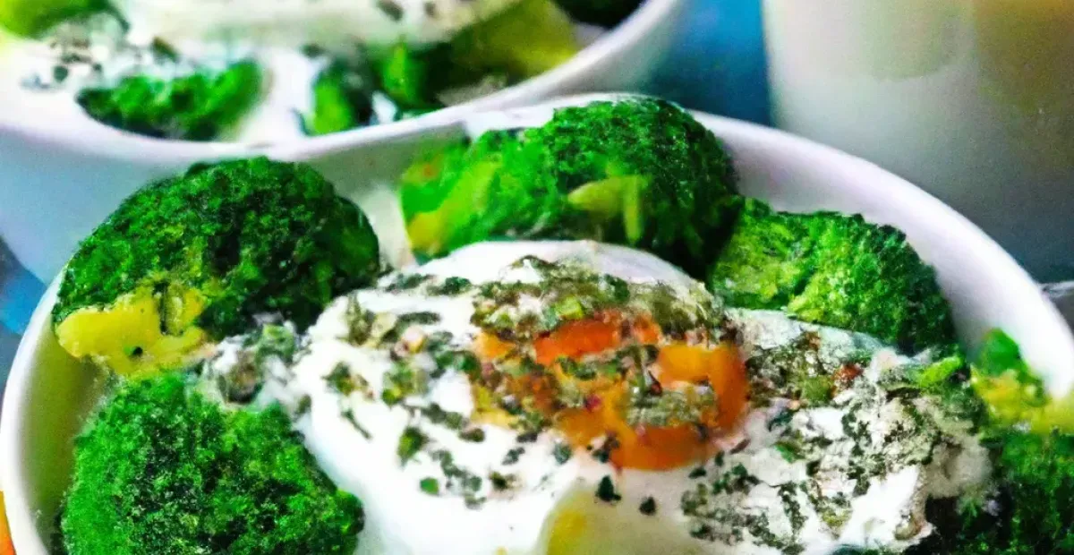 Desayuno saludable con brócoli, calabacín, patatas y yogurt