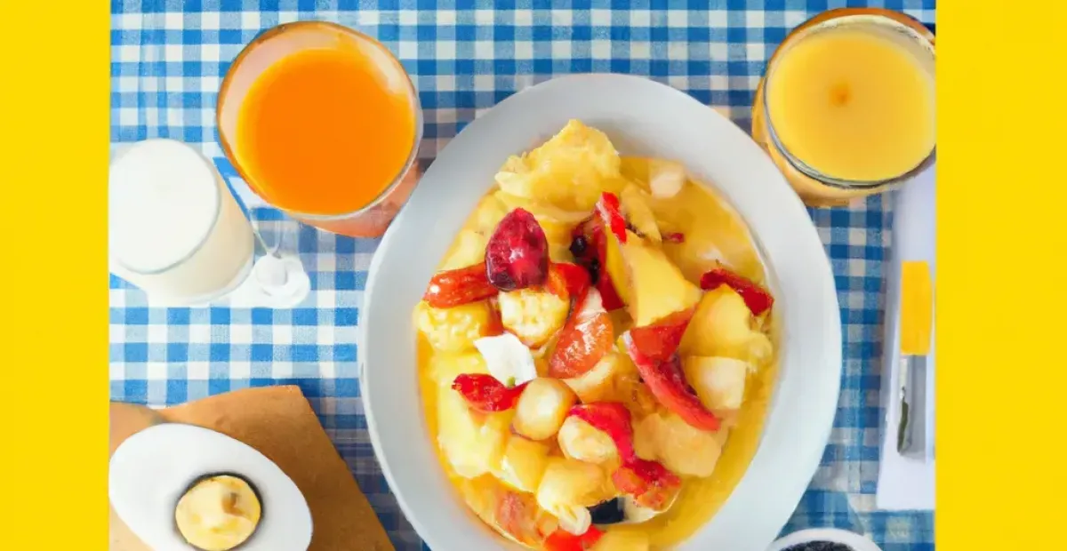 Desayuno Saludable con Patatas, Pan, Frutas Frescas y Frutos Secos