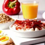 Desayuno Saludable con Pimientos, Jamón, Avena y Yogurt