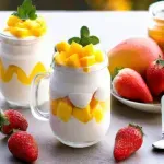 Postre de Yogurt, Fresas, Mango y Limón